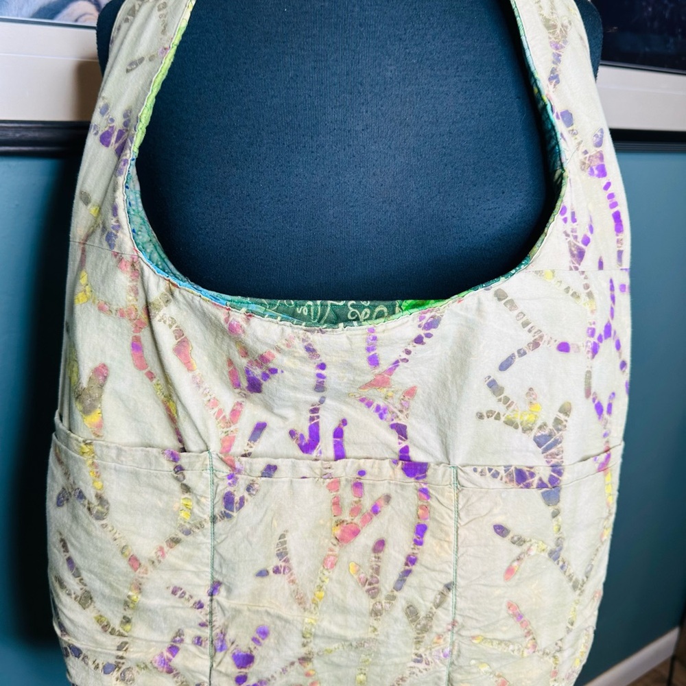 Reversible Quilt Patchwork Green Tote/ Yellow Bag… - image 6